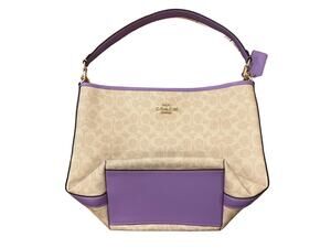 Coach Lexy Shoulder Bag Signature Canvas Light Khaki Purple Hobo Purse